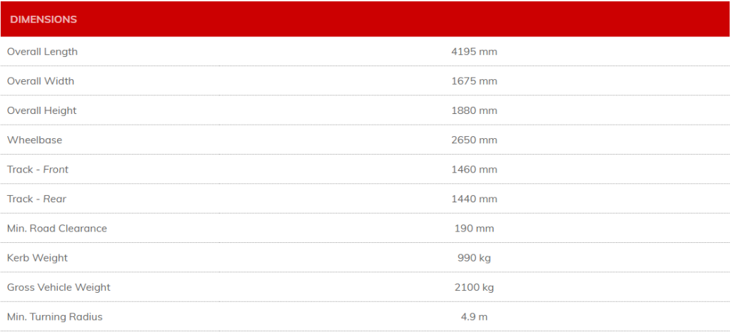 Daihatsu Aluminium Hawker Van Dimensions Specifications