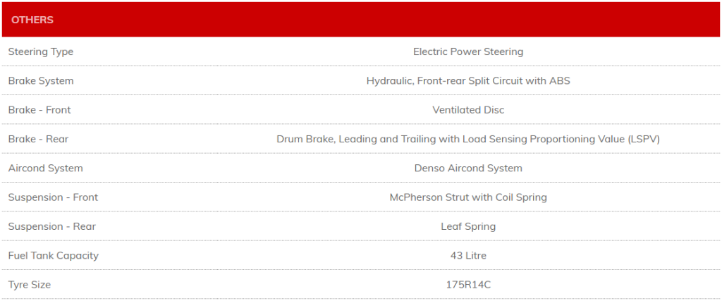 Daihatsu Hawker Van Others Specifications