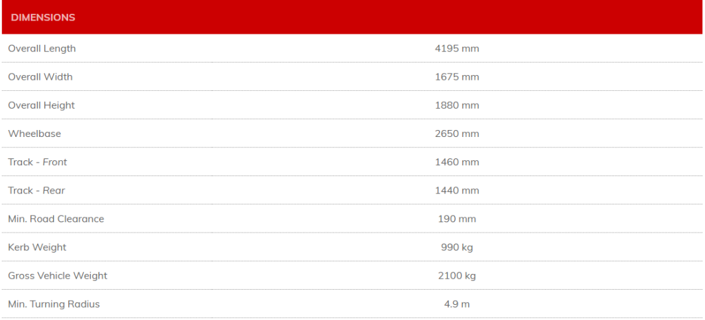 Daihatsu Chiller Van Dimensions Specifications