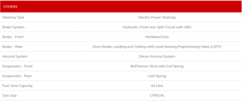 Daihatsu Chiller Van Others Specifications