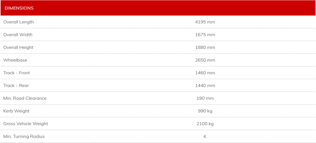 Daihatsu Steel Cargo Dimensions Specifications