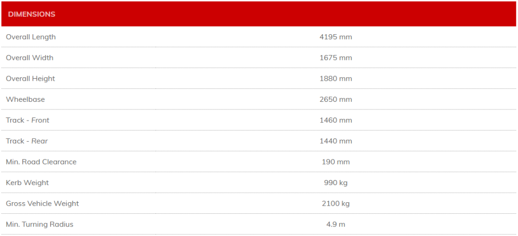 Daihatsu Box Van Dimensions Specifications